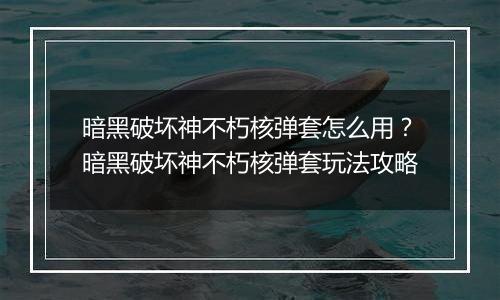 暗黑破坏神不朽核弹套怎么用?暗黑破坏神不朽核弹套玩法攻略